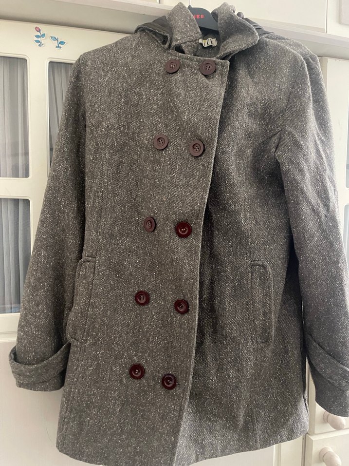 Düğmeli kahve kadın Yün Kaban - Görsel 3