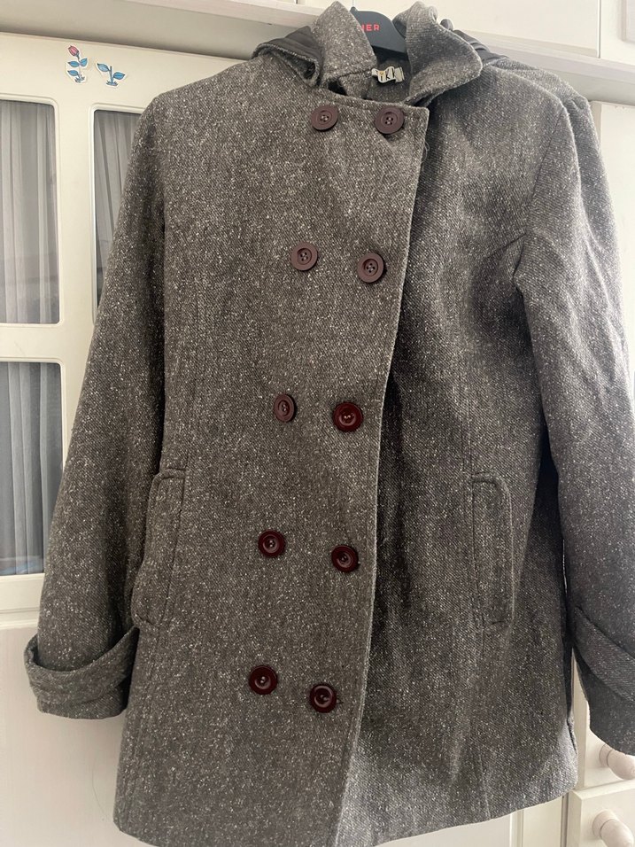 Düğmeli kahve kadın Yün Kaban - Görsel 2