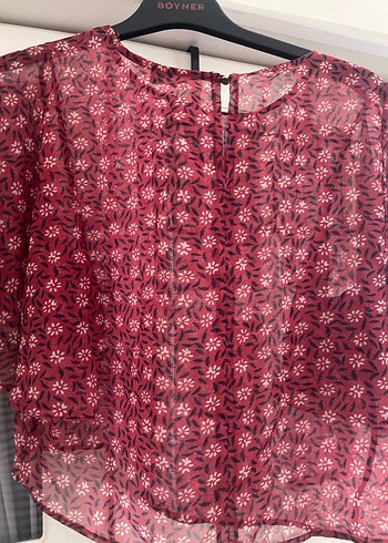 Bordo Bohem Salaş Kısa Kollu Bluz - Görsel 3