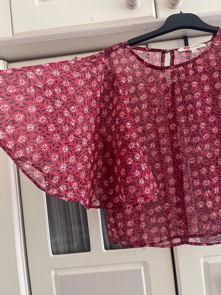 Bordo Bohem Salaş Kısa Kollu Bluz - Görsel 2