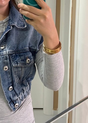 Gri Düğmeli Kadın Denim Ceket - Görsel 2