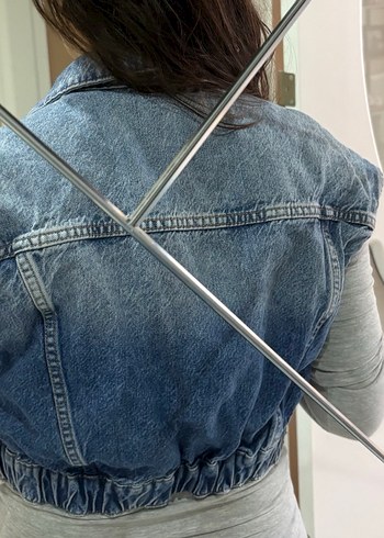 Gri Düğmeli Kadın Denim Ceket - Görsel 3