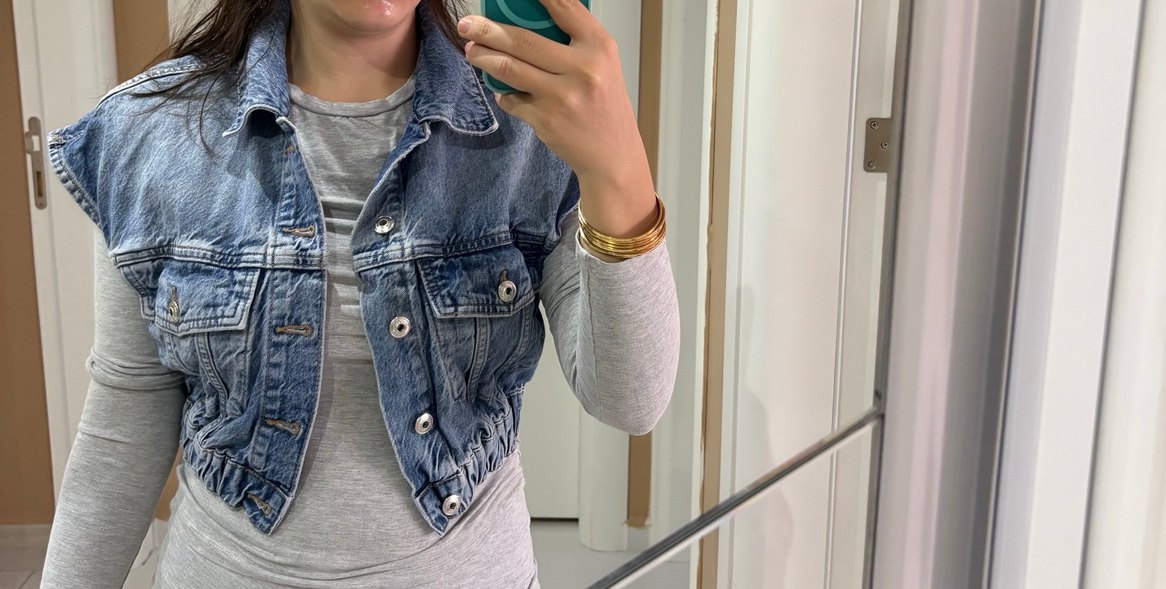 Gri Düğmeli Kadın Denim Ceket - Görsel 2