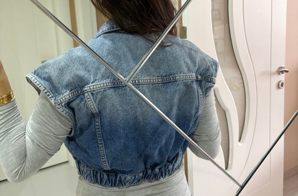 Gri Düğmeli Kadın Denim Ceket - Görsel 3