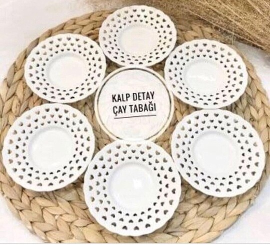 6lı kalpli çay tabağı seti