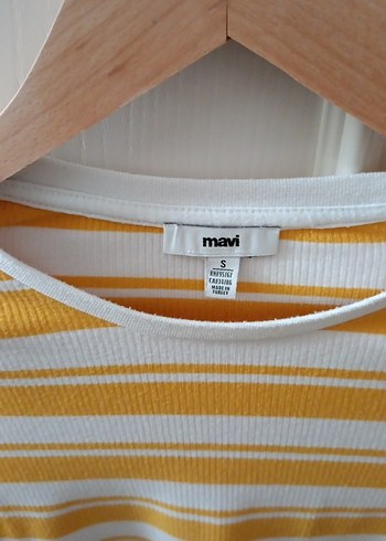s Beden Sarı Çizgili Uzun Kollu Crop Top
