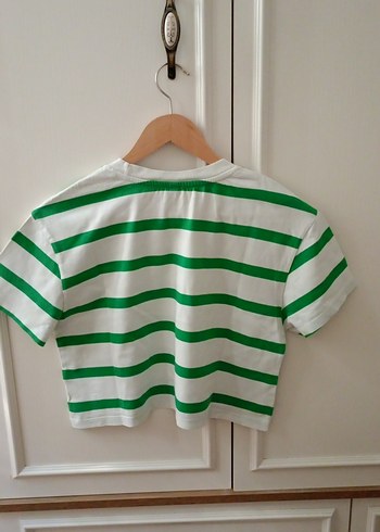 xs Beden yeşil Renk Yeşil Çizgili Crop Kadın Tişört