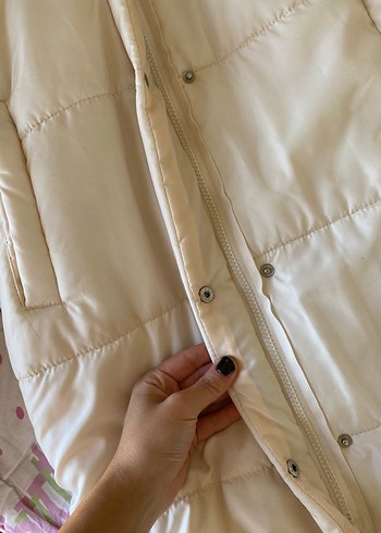 Düğmeli Beyaz Kadın Uzun Kışlık Mont - Görsel 2