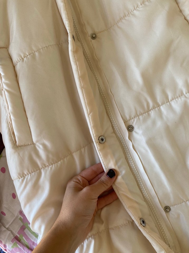 Düğmeli Beyaz Kadın Uzun Kışlık Mont - Görsel 2