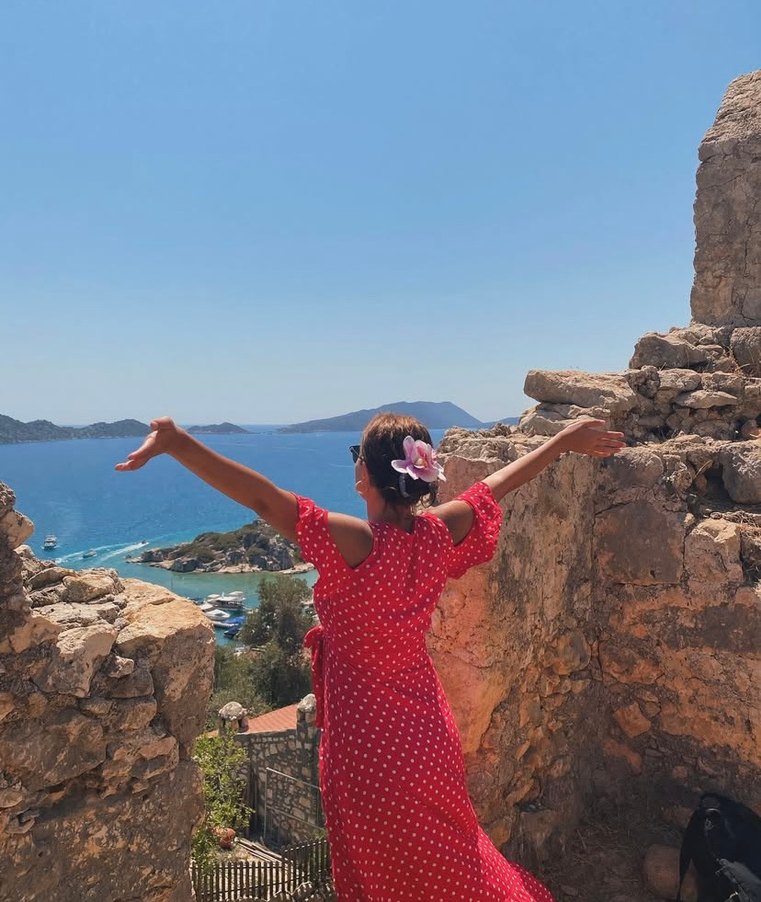 Kırmızı Leopar Desenli uzun Bohem Elbise - Görsel 2