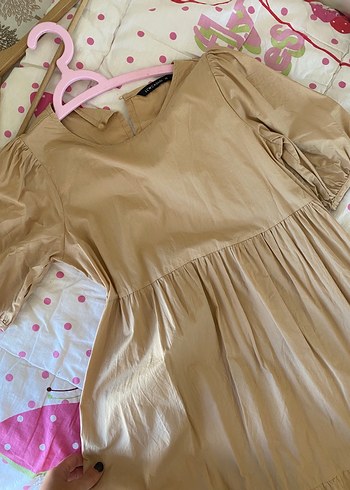 Bej Renkli Fırfırlı Uzun Keten Elbise - Görsel 4