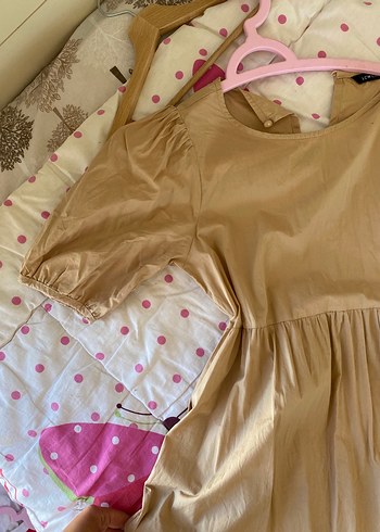 Bej Renkli Fırfırlı Uzun Keten Elbise - Görsel 2