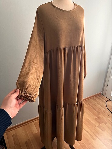 xl Beden camel Renk Büzgülü elbise