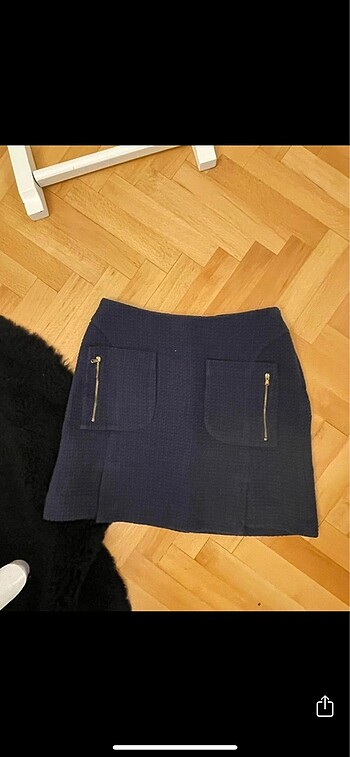 ZARA LACİVERT XS ETEK MİNİ YIRTMAÇ DETAY