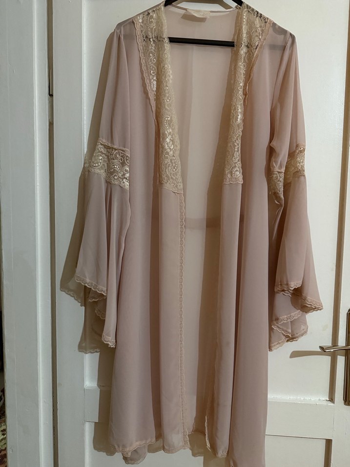 Bej Uzun Kollu Bohem Kadın Sabahlık - Görsel 3