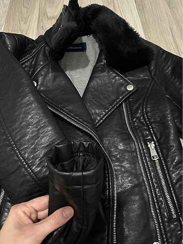 xs Beden siyah Renk Lcw deri ceket peluş yakalı