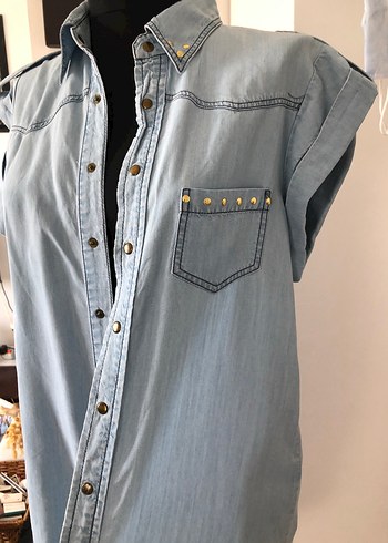 Polo Garage Polo Garage Düğmeli Mavi Denim Midi Gömlek