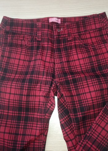 LC Waikiki Bordo Ekose Desenli Kadın Kumaş Pantolon