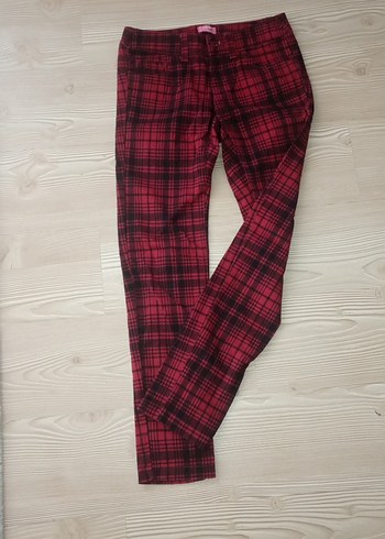 Bordo Ekose Desenli Kadın Kumaş Pantolon
