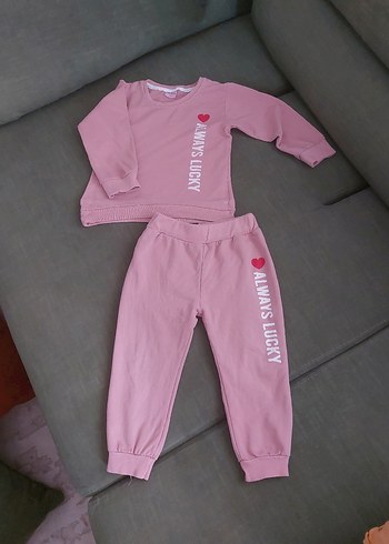Pembe Baskılı Uzun Kollu Bebek Kız Takımı