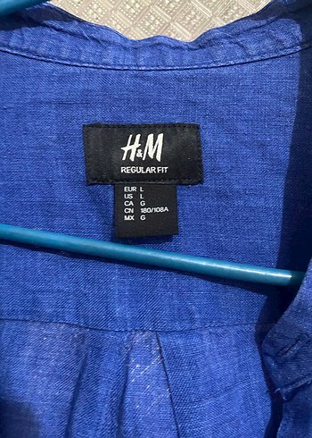 H&M Mavi Keten Erkek Gömlek - Görsel 3