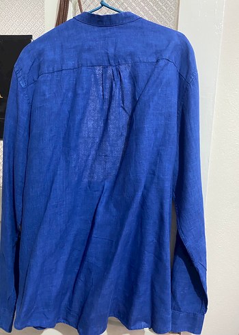 H&M Mavi Keten Erkek Gömlek - Görsel 2