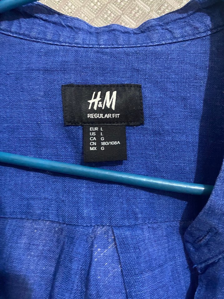 H&M Mavi Keten Erkek Gömlek - Görsel 3