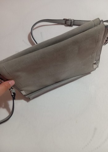 Gri Süet Kadın Çanta Fermuarlı - Görsel 3
