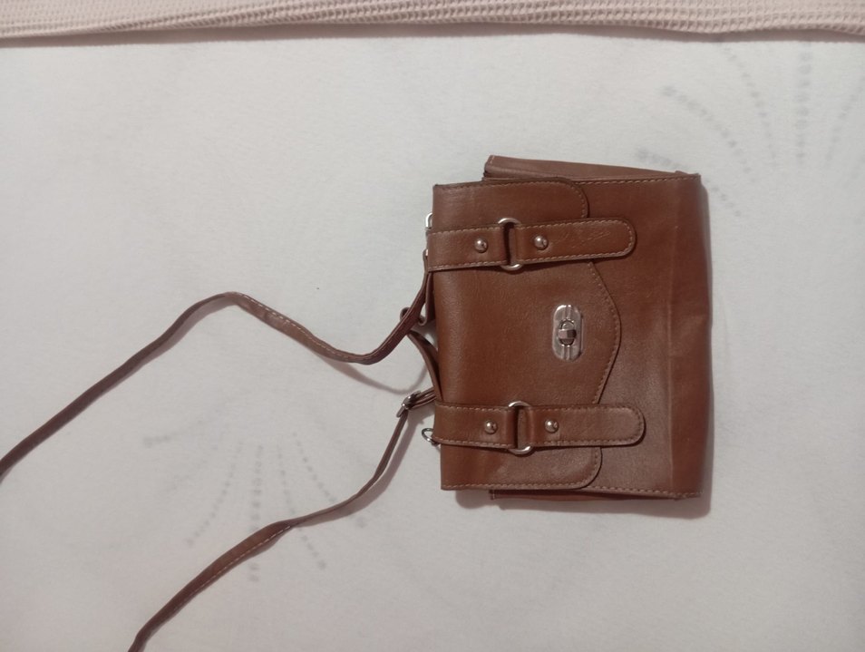 Kahverengi Deri Tokalı Biker Kadın Çanta - Görsel 2