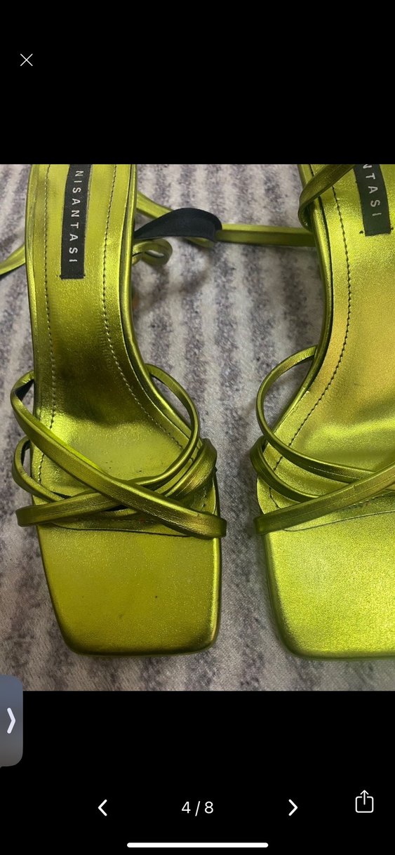 Yeşil Parlak Stiletto Topuklu Kadın Sandalet - Görsel 3