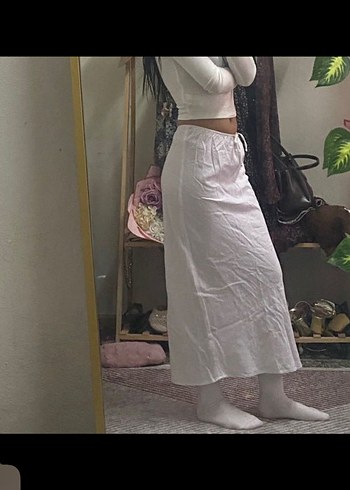Beyaz Midi Kadın Uzun Etek - Görsel 3