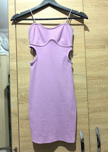 Bershka Bershka pencere detaylı mor Straplez mini Elbise