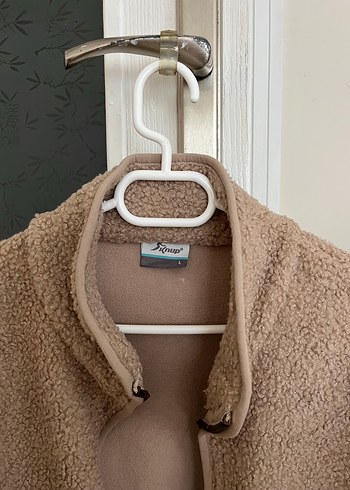 l Beden camel Renk Bej Kadın Peluş Ceket Uzun Kollu