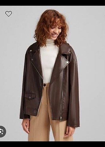 Bershka Kadın Kahverengi Deri Ceket