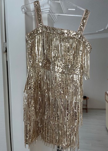 Payetli Gold Mini Abiye Elbise Shein Marka