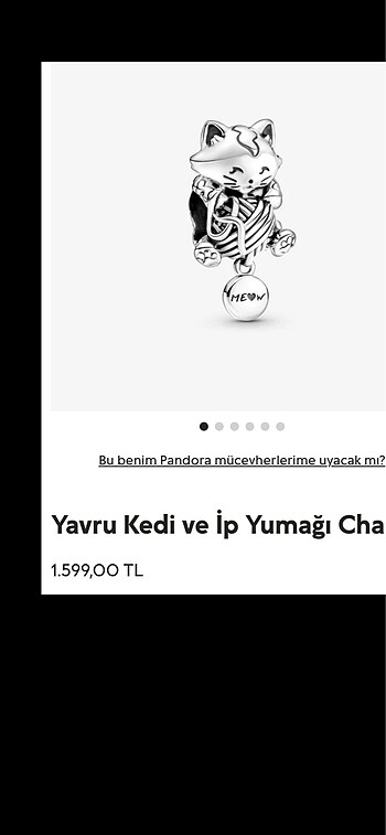  Beden pandora yavru kedi ve ip yumağı charm