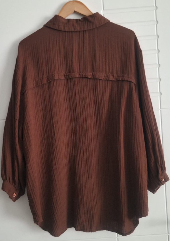 Düğmeli Bol Kesim müslin Gömlek - Görsel 5