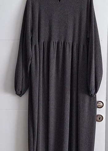 Antrasit Krinkıl Kumaş Robadan Elbise - Görsel 2