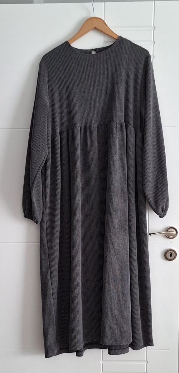 Antrasit Krinkıl Kumaş Robadan Elbise - Görsel 3