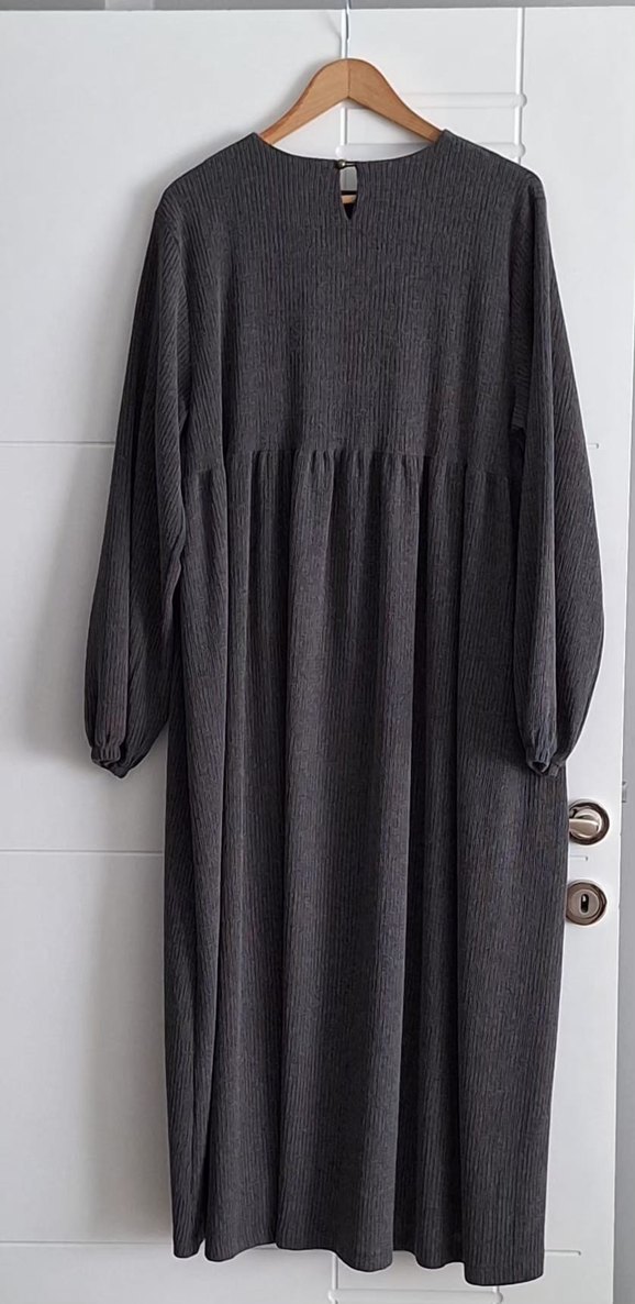 Antrasit Krinkıl Kumaş Robadan Elbise - Görsel 2
