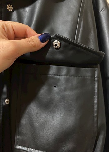 Zara Düğmeli Siyah Deri Kadın Ceket