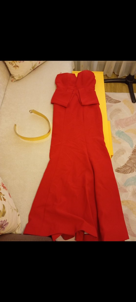 Kırmızı Straplez Uzun Abiye Elbise - Görsel 2