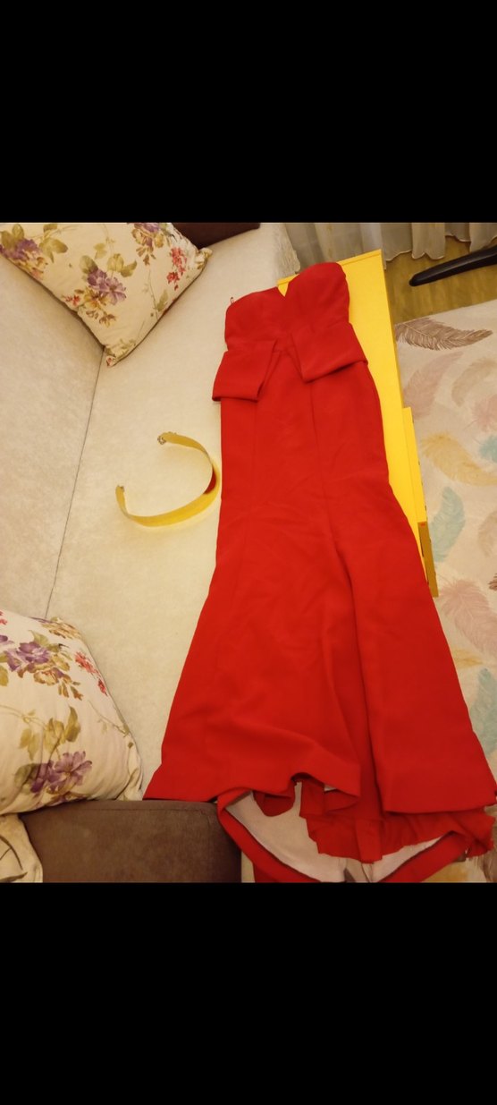 Kırmızı Straplez Uzun Abiye Elbise - Görsel 4