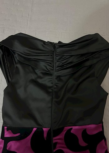 Mor Desenli Drapeli Midi Kadın Elbise - Görsel 3