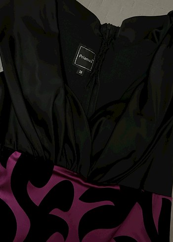 Mor Desenli Drapeli Midi Kadın Elbise - Görsel 2