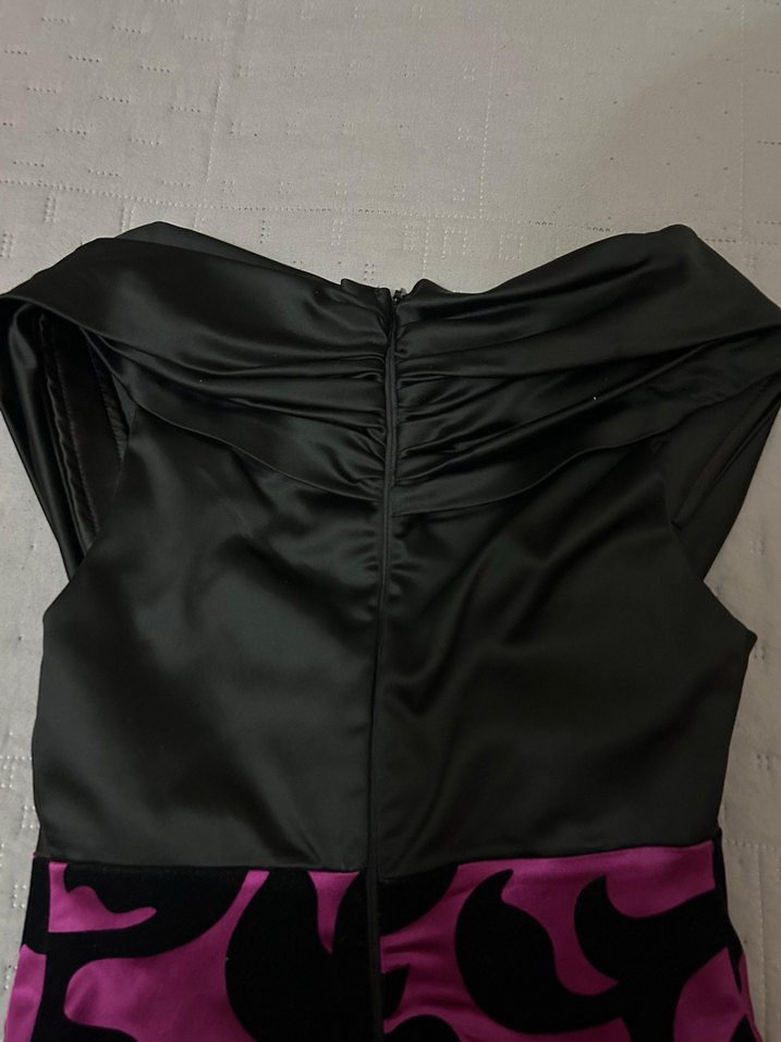 Mor Desenli Drapeli Midi Kadın Elbise - Görsel 3