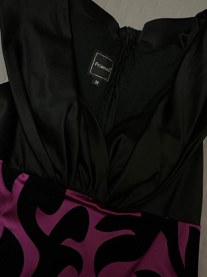 Mor Desenli Drapeli Midi Kadın Elbise - Görsel 2