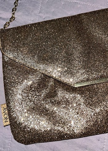 Zincir Detaylı Altın Rengi payet Desenli Deri Kadın Çanta - Görsel 3