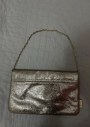 Zincir Detaylı Altın Rengi payet Desenli Deri Kadın Çanta - Görsel 2