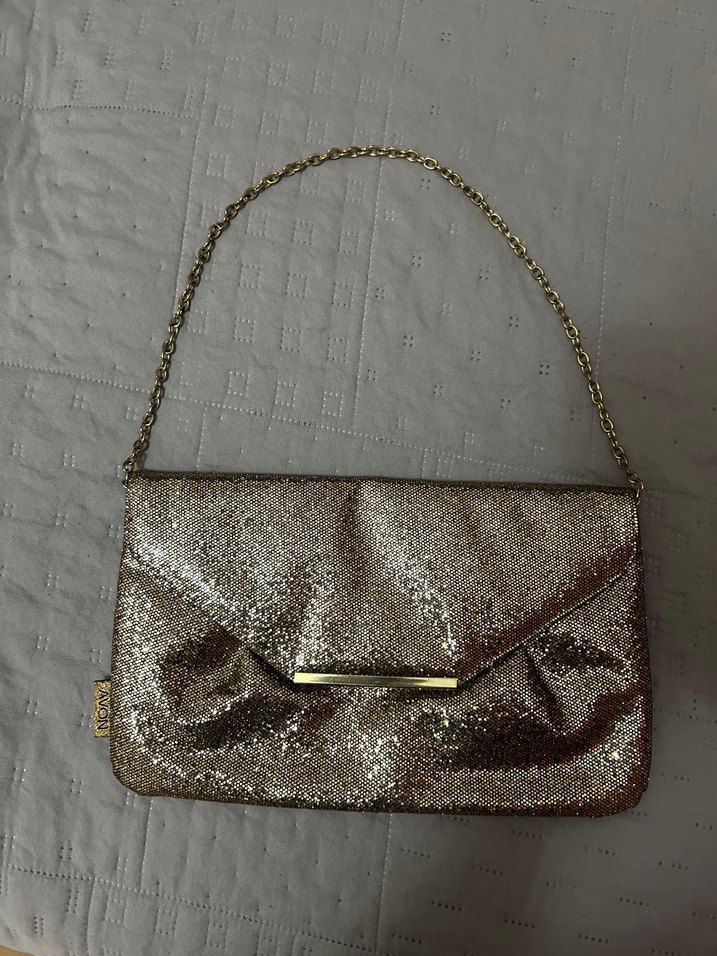 Zincir Detaylı Altın Rengi payet Desenli Deri Kadın Çanta - Görsel 5